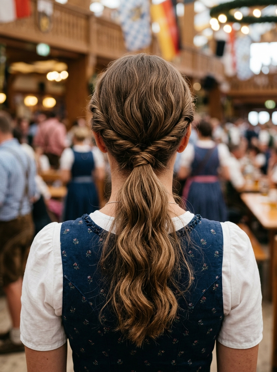 Low Ponytail mit Twists als Oktoberfest Frisuren Inspiration 2026